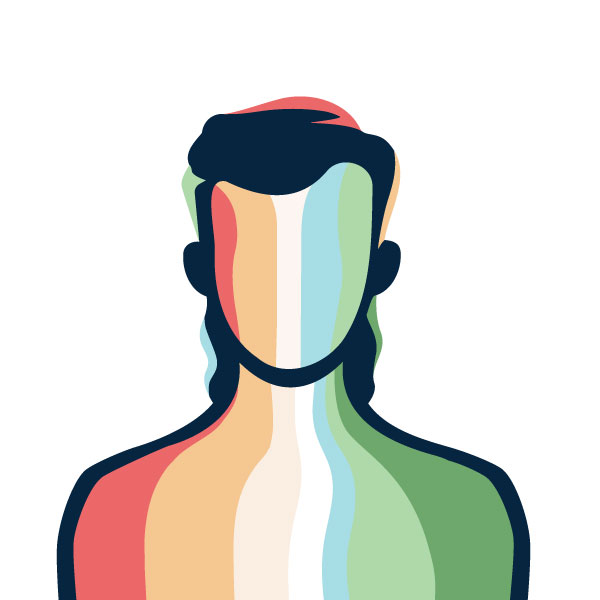 Stand-in image for individual with no photo. Silhouetted multi-colored gender-neutral figure.